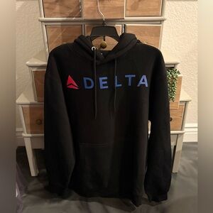 Delta Airlines Logo Black Hoodie Sweatshirt  Warm Pullover Aviation Size Large